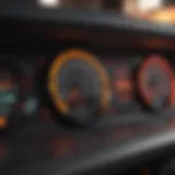 Close-up of a vehicle dashboard displaying various warning lights