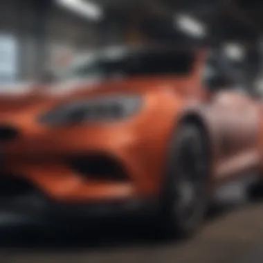 Expert Application of Car Wrap A skilled technician meticulously applying a vinyl wrap onto a vehicle.
