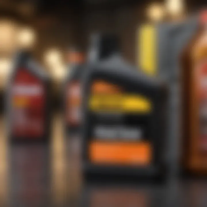 Different types of motor oil in various containers