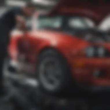 Maintenance on a Mazda Miata A close-up of a mechanic performing maintenance on a Mazda Miata