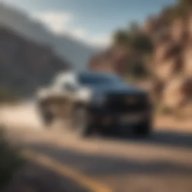 Eco-Friendly Driving with the Four-Cylinder Silverado A four-cylinder Silverado on a scenic road highlighting eco-friendly driving