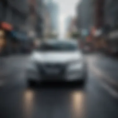 Nissan Leaf driving through urban traffic, highlighting its performance