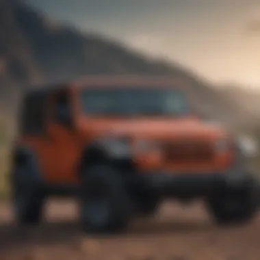 Rugged Elegance: Exterior of the Top-Tier Jeep Wrangler Sleek exterior design of the top-tier Jeep Wrangler showcasing its ruggedness.
