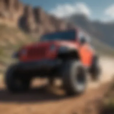 Jeep Wrangler navigating challenging off-road terrain with ease.