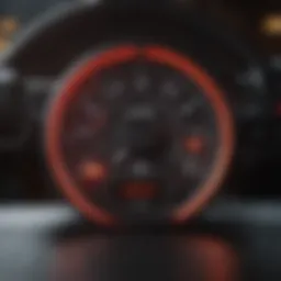 Close-up of a car dashboard displaying warning lights