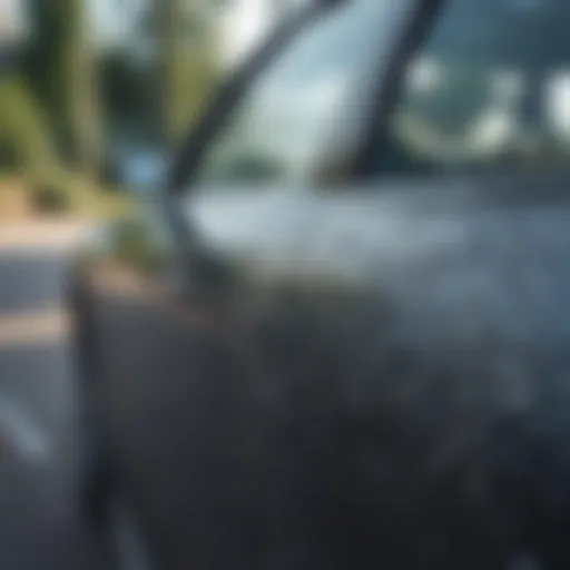 A close-up view of a cracked windshield